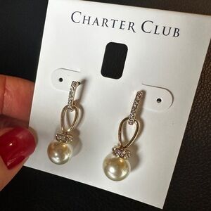 Charter Club Silver and Pearl Dangle Earrings